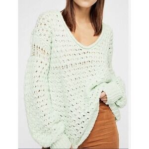 Free People Crashing Waves Open Knit Over Size Wool Blend Pullover Sweater Sz S